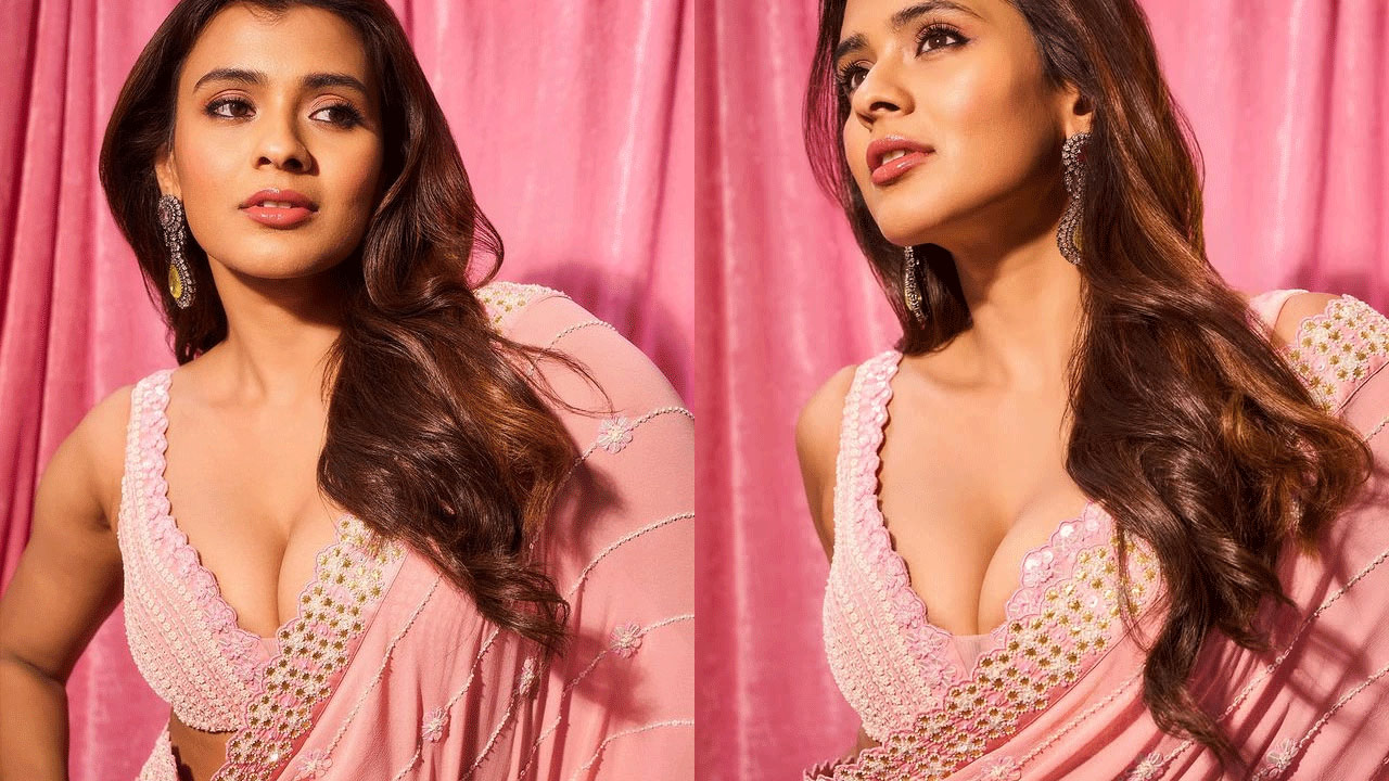 Hebah Patel Pink Saree Photos