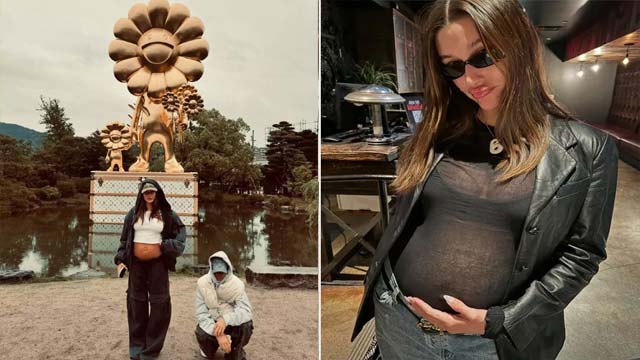 Justin Bieber shares new pictures of pregnant Hailey cradling her baby bump