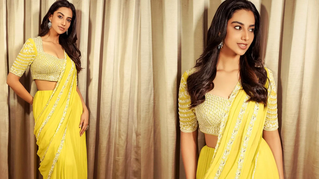 Meenakshi Chaudhary Stuns in a Yellow Green Saree Meenakshi Chaudhary Stuns in a Yellow Green Saree
