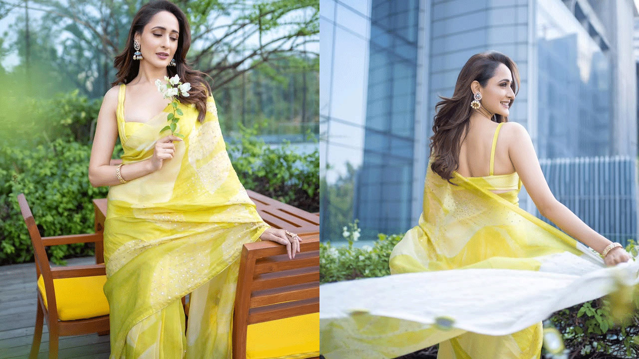 Pragya Jaiswal Stuns in a Yellow Saree Pragya Jaiswal Stuns in a Yellow Saree
