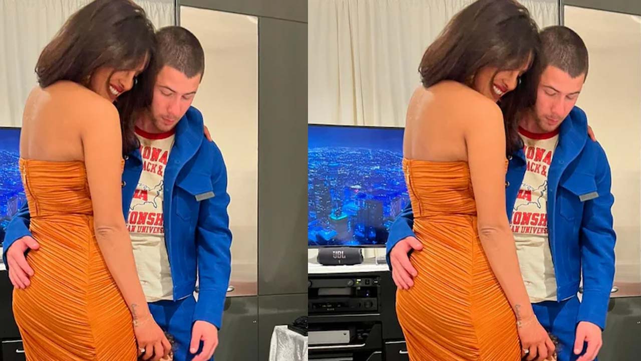 Priyanka Chopra Dazzles in Orange Dress for Nick Jonas Birthday