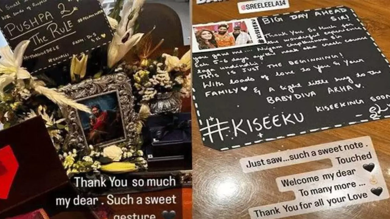 Sreeleela Surprises Allu Arjun with Heartfelt Gifts and Letters Ahead of Pushpa 2 Release Sreeleela Surprises Allu Arjun with Heartfelt Gifts and Letters Ahead of Pushpa 2 Release