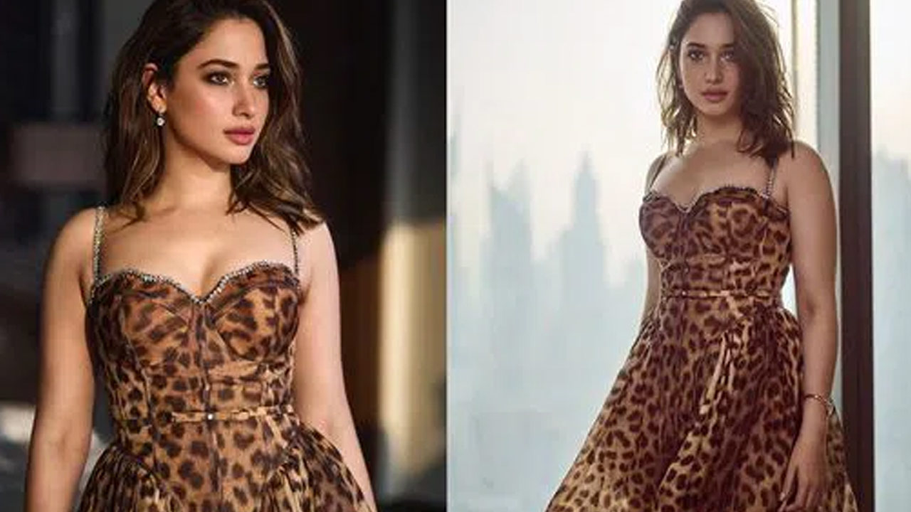 Tamannaah Bhatia Stuns in Modern Outfit with Tiger Print Design