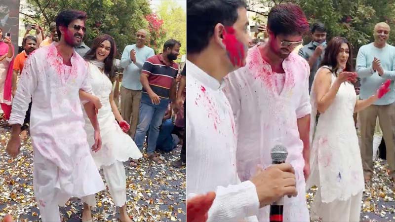 Vijay Devarakonda Mrunal Thakur holi celebrations Hyderabad Vijay Devarakonda Mrunal Thakur holi celebrations Hyderabad