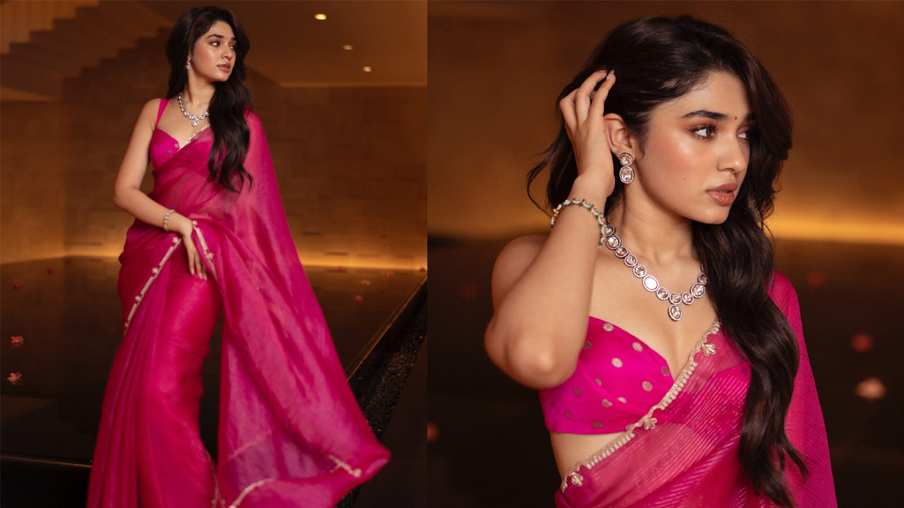 Krithi Shetty's Stunning Look: Beauty Dazzling in a Pink Saree
