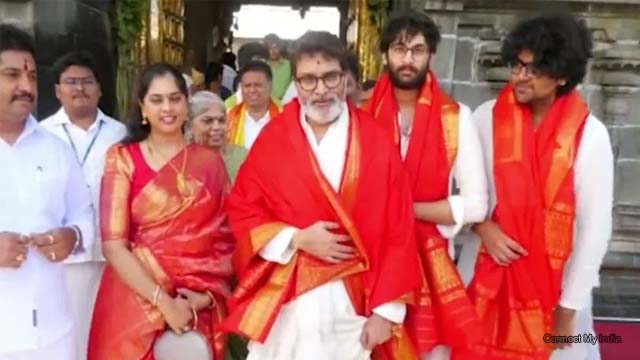 Have you seen Trivikram's two sons? Trivikram with his wife and children in Tirumala