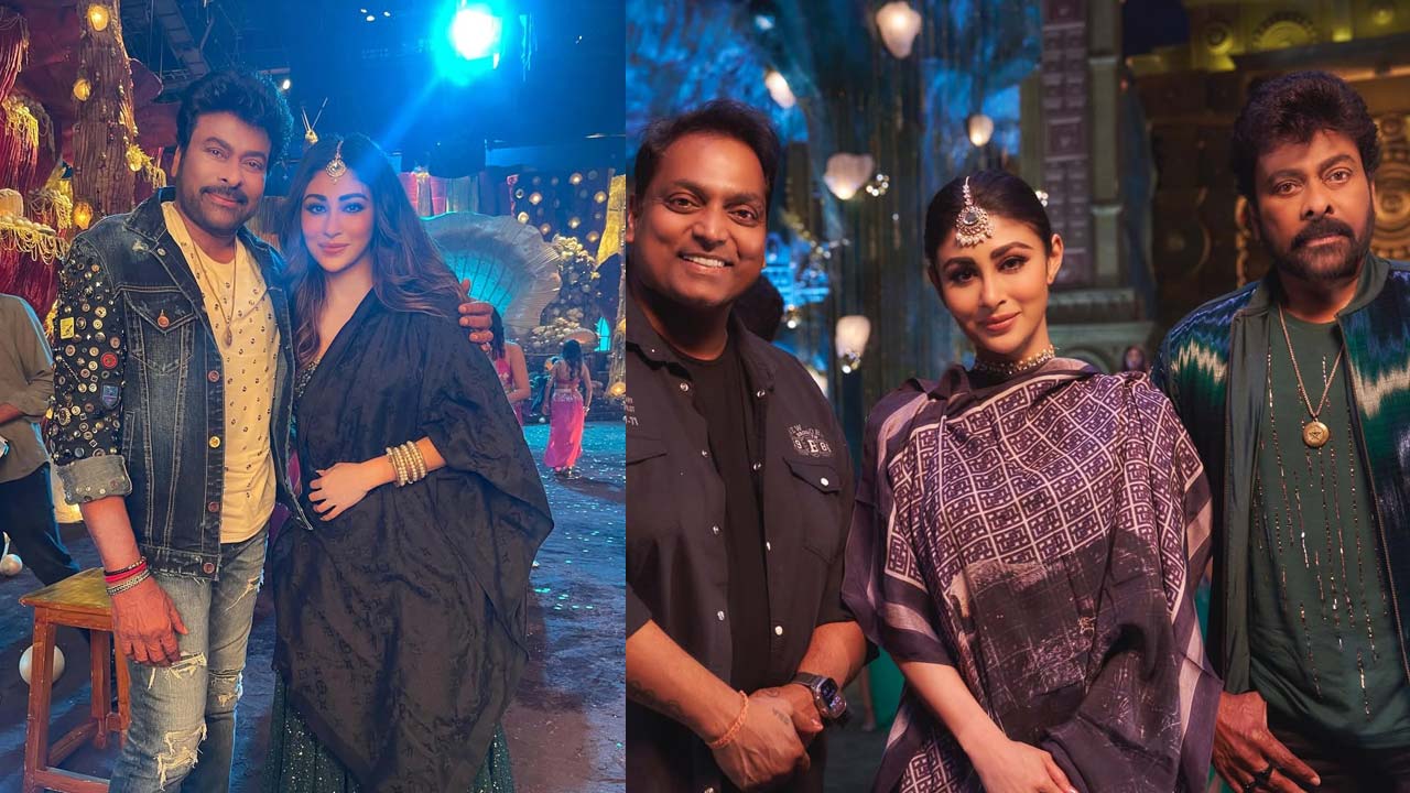 Chiranjeevi Poses With Mouni Roy In Viral Vishwambhara Pics Chiranjeevi Poses With Mouni Roy In Viral Vishwambhara Pics