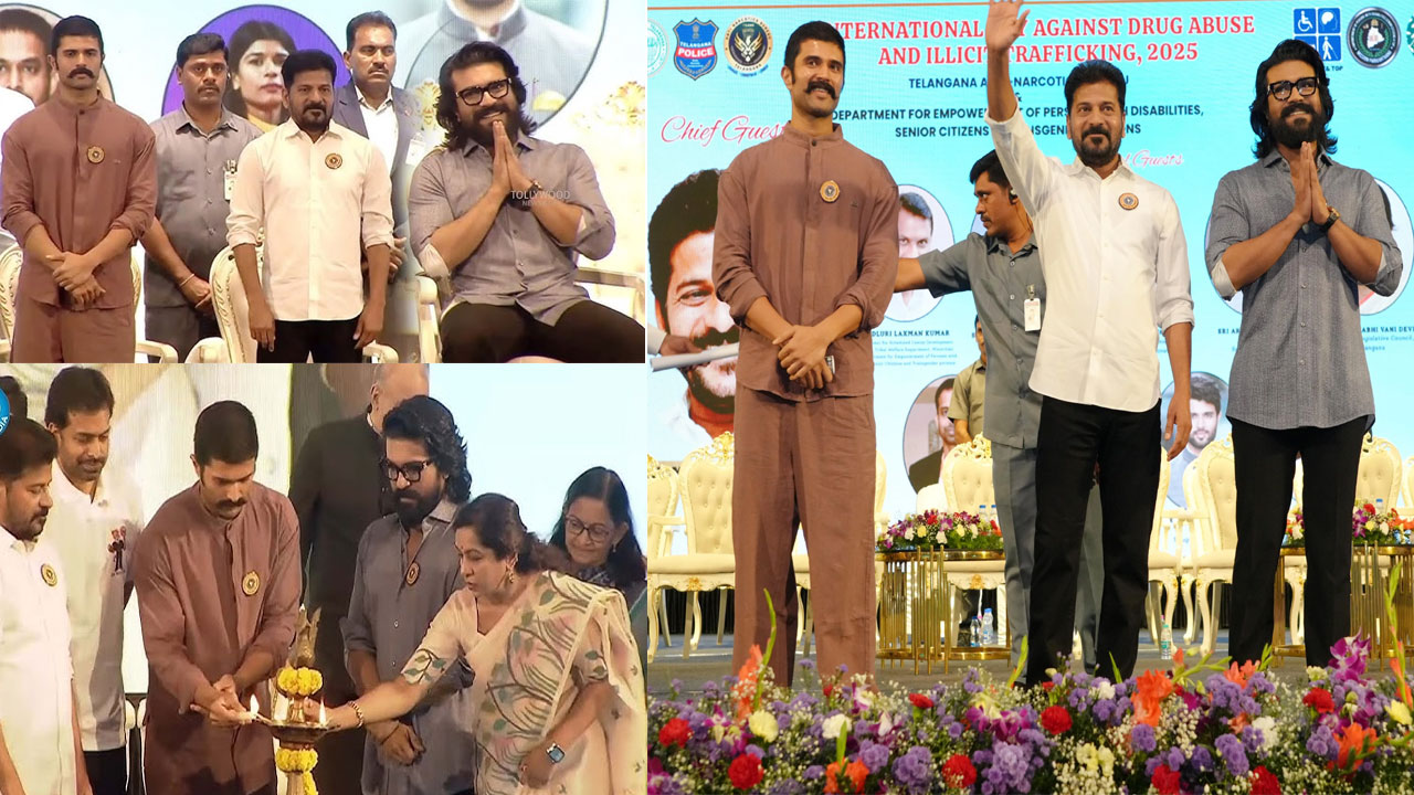 Ram Charan Joins Telangana CM at Anti-Drug Event, Urges Public to Protect Future Generations Ram Charan Joins Telangana CM at Anti-Drug Event, Urges Public to Protect Future Generations