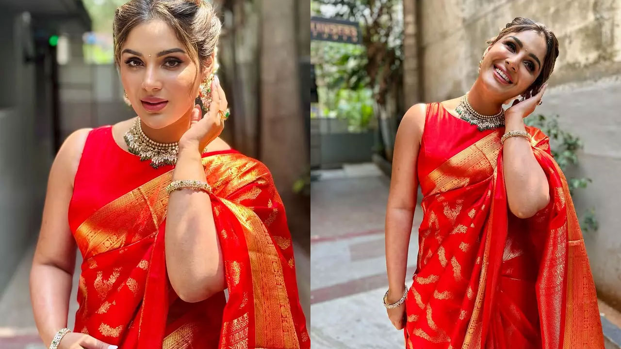 Samyuktha Menon Radiates Elegance in a Stunning Red Silk Saree