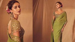 Ananya Panday green saree