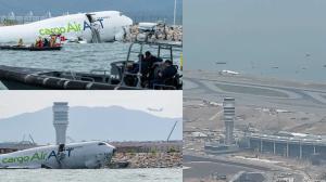 A cargo 747-400F (EK9788) skidded off the runway at Hong Kong Airport