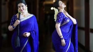 Honey Rose Royal Blue Saree
