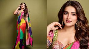 Nidhhi Agerwal rainbow saree photos